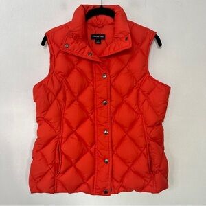Lands’ End Down Puffer Vest Snap Front Women’s Small 6-8 bright orange